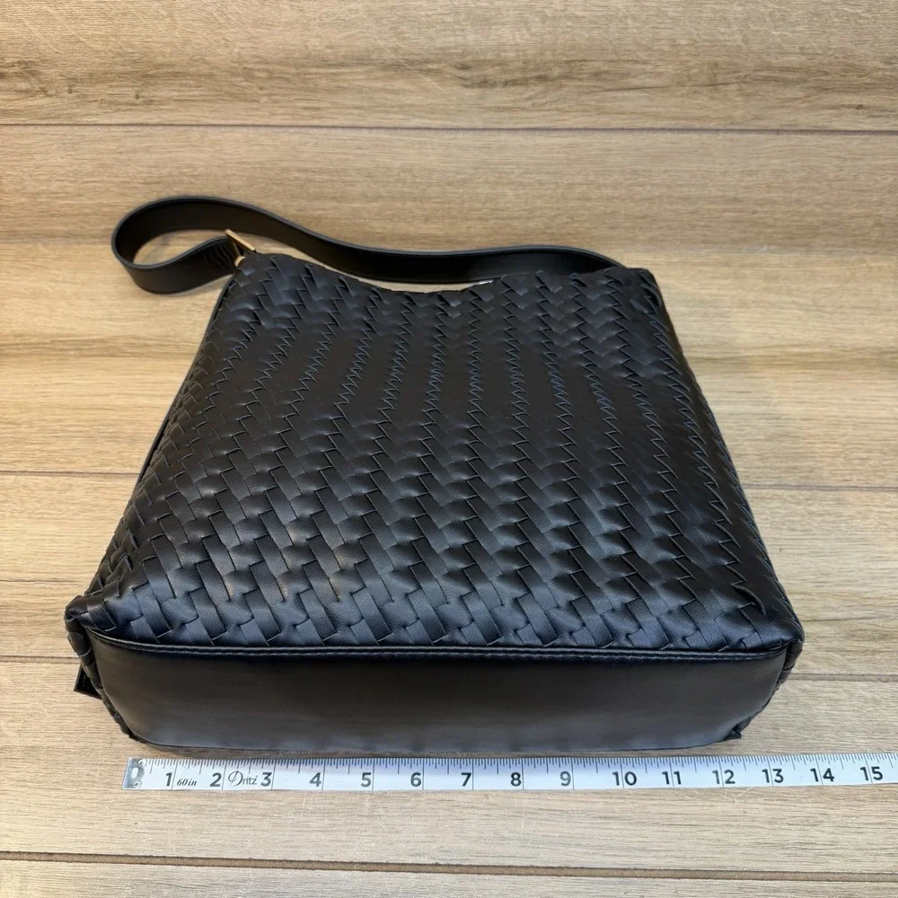A New Day Women's Black Woven Tote Shoulder Bag Large Braided Handbag NWT